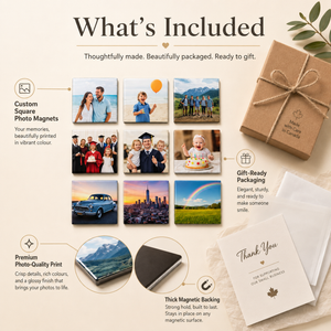 Custom square photo magnets with thick magnet backing