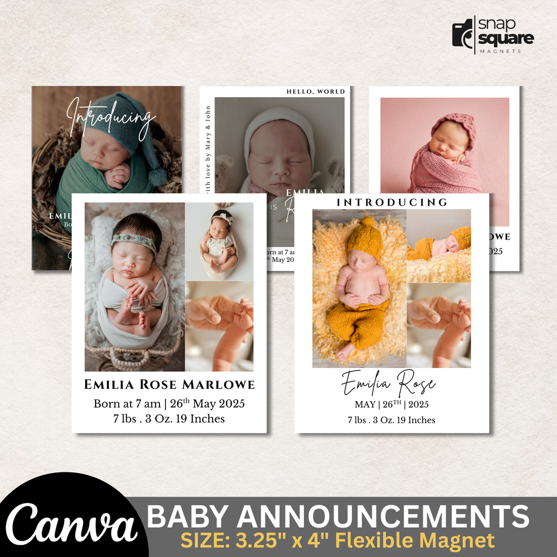 Editable Birth Announcement Magnet Templates in Canva (DIY & Print at Home)