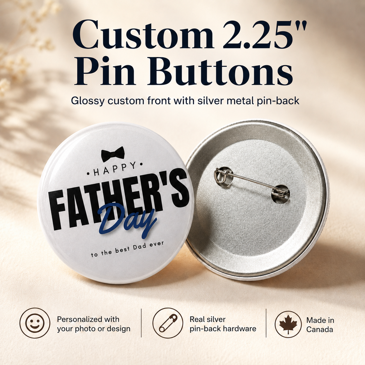 Custom Pin Buttons Canada | Personalized 2.25 Inch Photo Pins