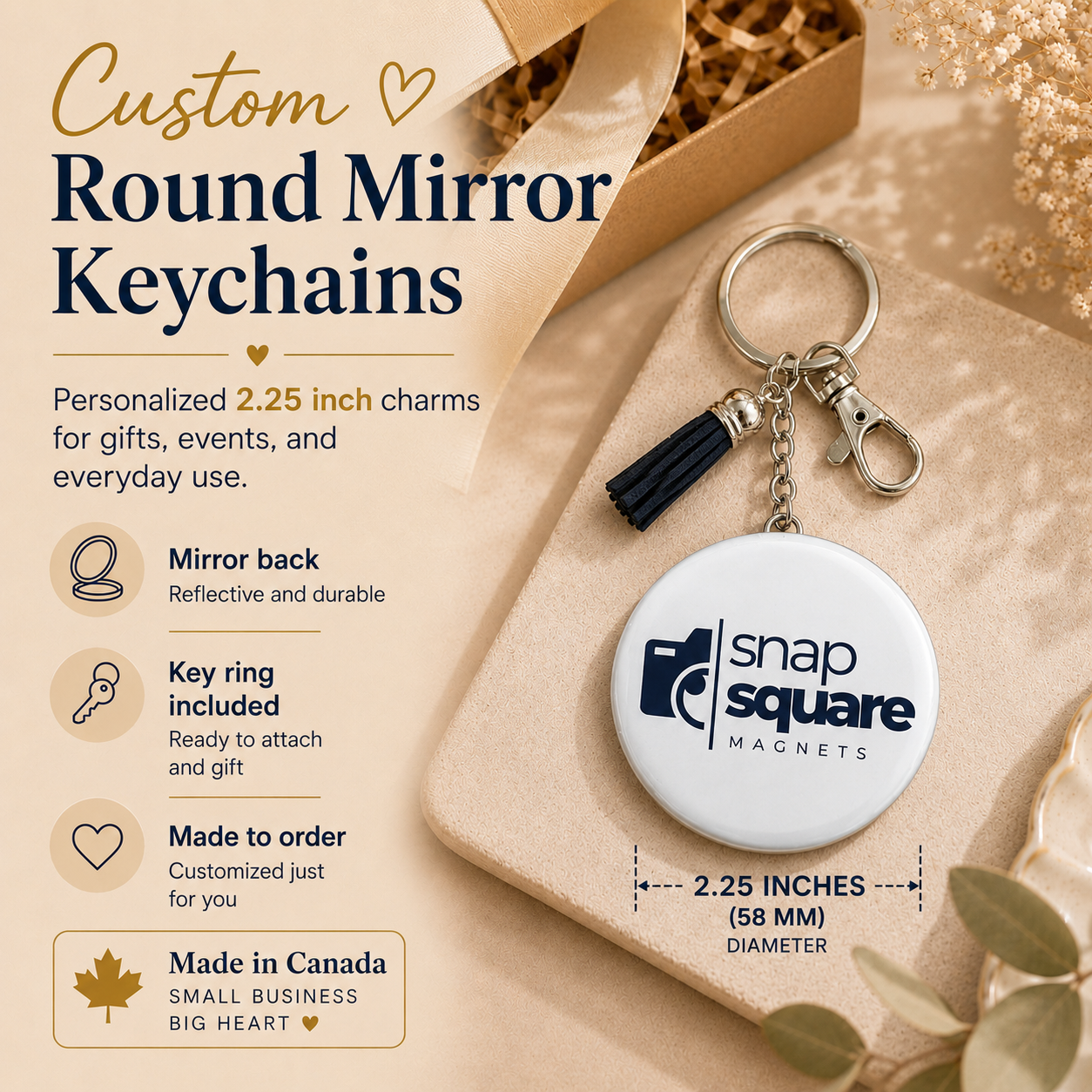 Custom Mirror Keychains Canada | Personalized Photo Mirror Charms