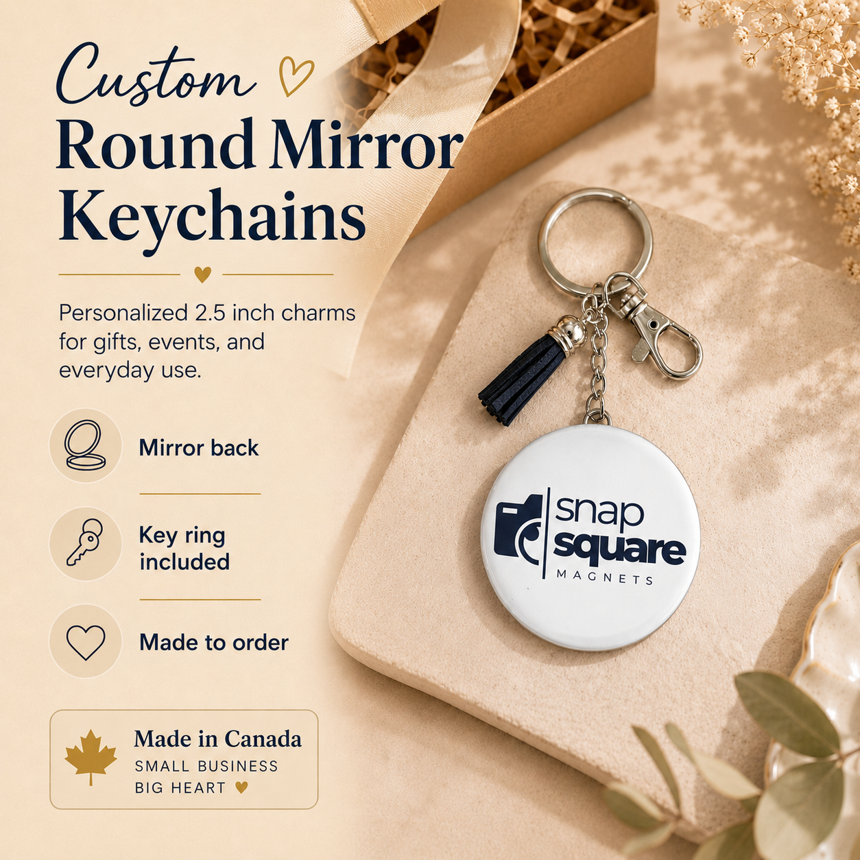 Custom Mirror Keychains Canada | Personalized Photo Mirror Charms
