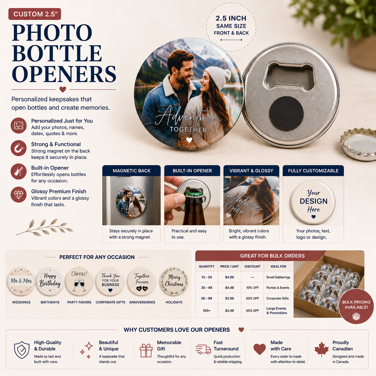 Custom Magnetic Bottle Openers Canada | Personalized 2.5 Inch Bottle Openers