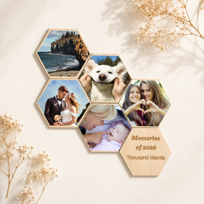 Magnetic Hexagon Shaped Wooden Photo Prints Set of 6