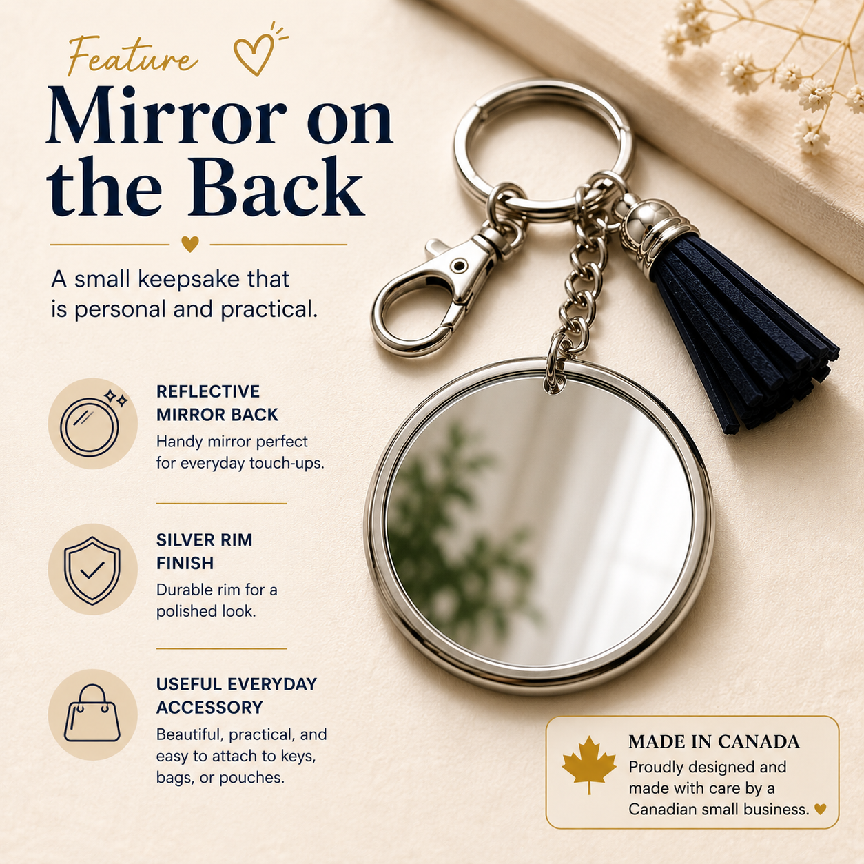 Custom Mirror Keychains Canada | Personalized Photo Mirror Charms