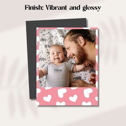 Polaroid-inspired baby photo magnet on fridge