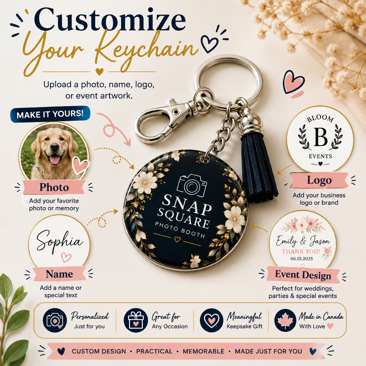 Custom Mirror Keychains Canada | Personalized Photo Mirror Charms