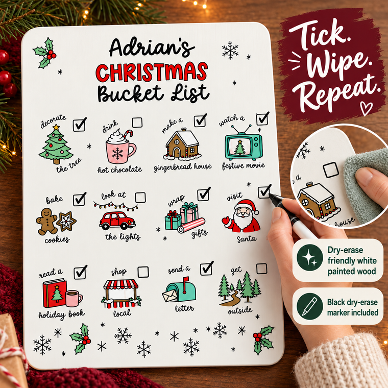 Personalized Magnetic Christmas Bucket List Dry-Erase Board