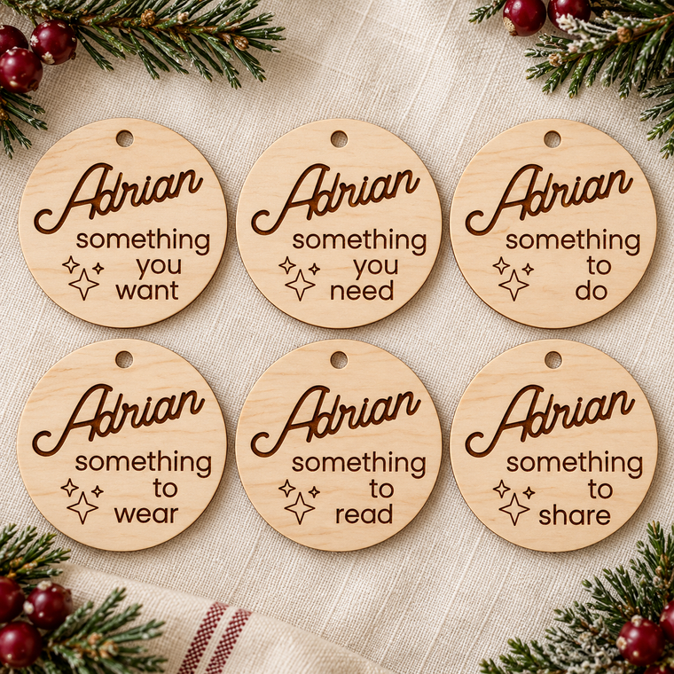 Personalized Christmas Gift Tags – Six Gift Rule Maple Wood Set