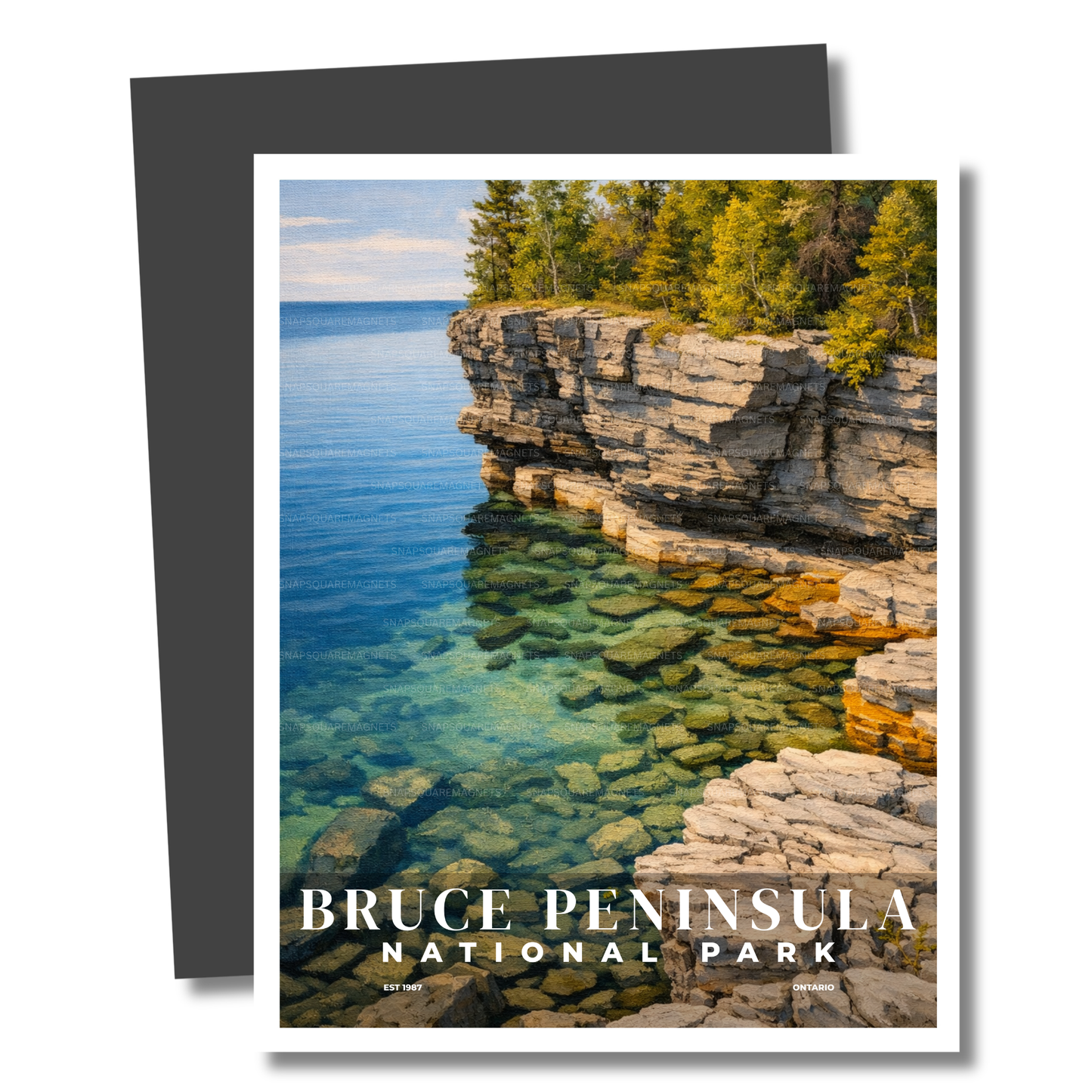 Magnet of Bruce Peninsula National Park with a scenic view of a lake and cliffs.