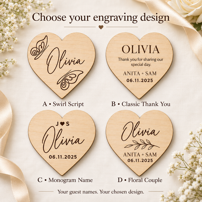 Personalized Wooden Heart Place Card Magnet Wedding Favors