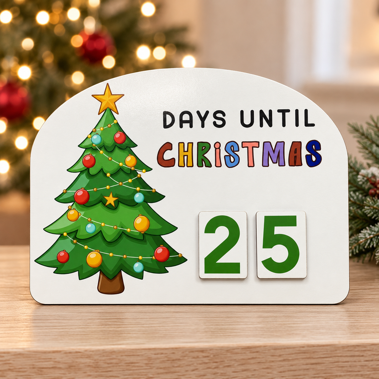 Christmas Countdown Board with Magnetic Numbers – Wooden Tabletop Sign