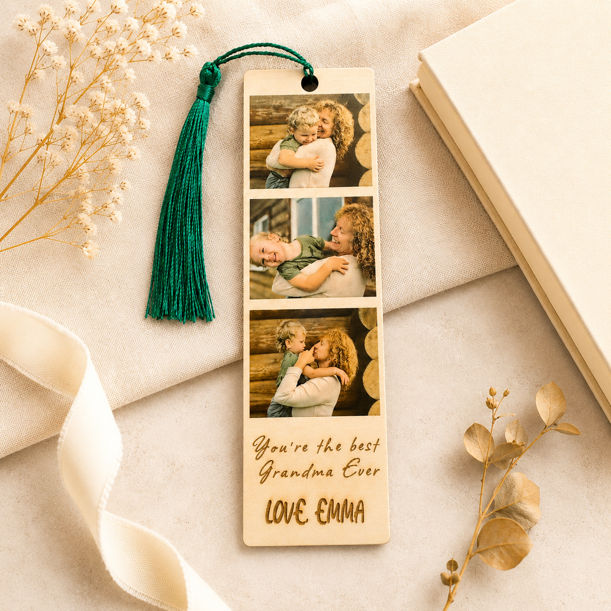 Custom Photo Strip Bookmark – Script Text Style