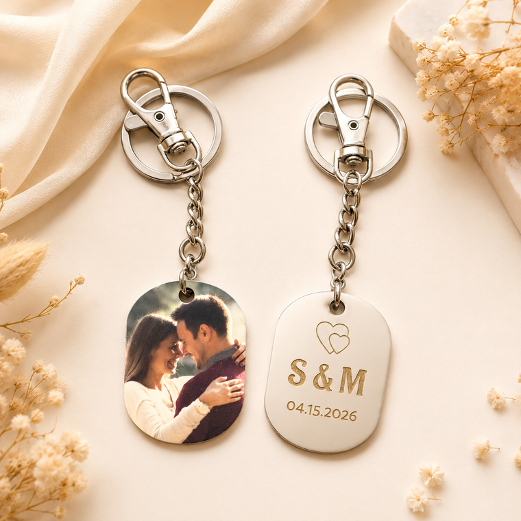 Date and Initials Photo Keychain