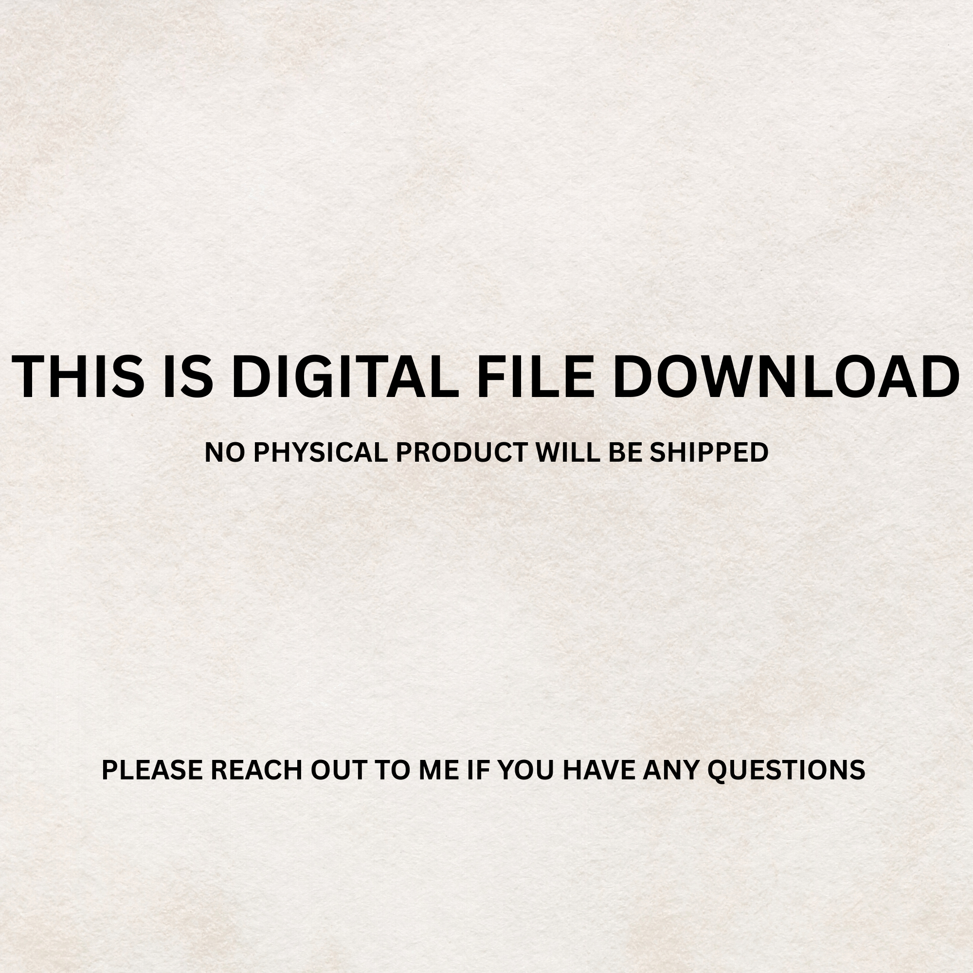 Text on a beige background indicating digital file download with no physical product shipped.