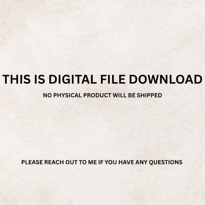 Text on a beige background indicating digital file download with no physical product shipped.