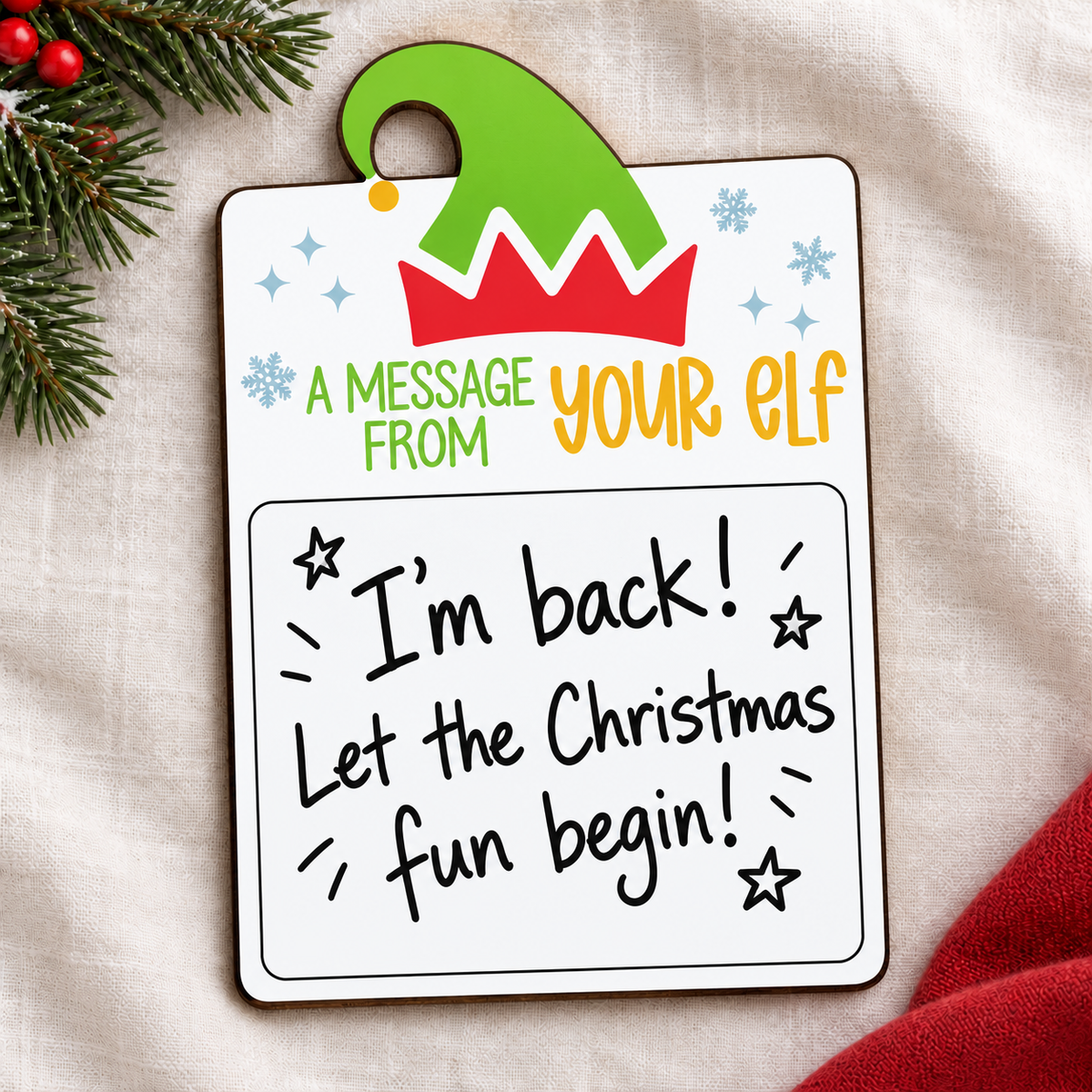 Christmas Elf Dry Erase Message Board – Reusable Wooden Elf Sign