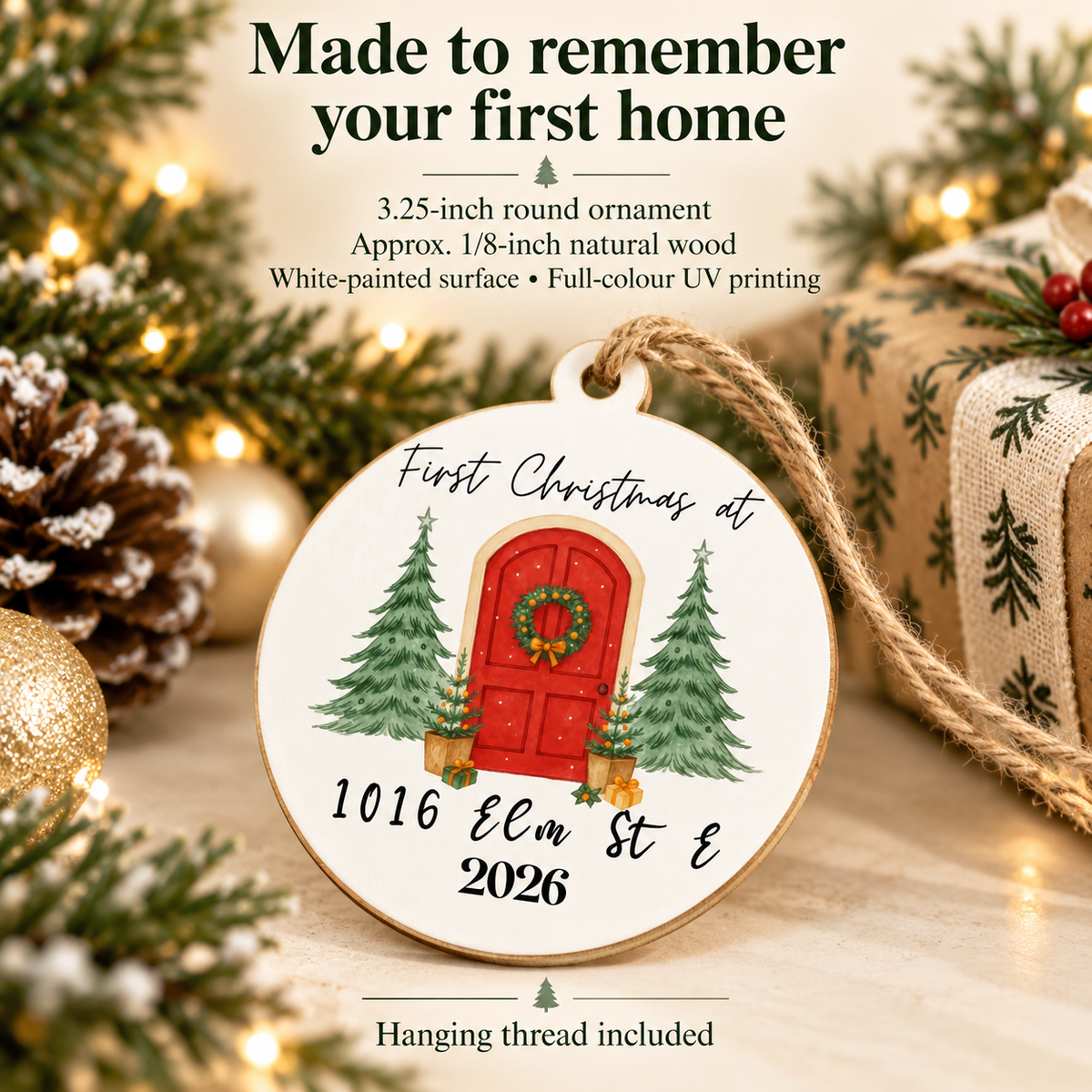 First Home Address Christmas Ornament – Personalized Wooden Keepsake
