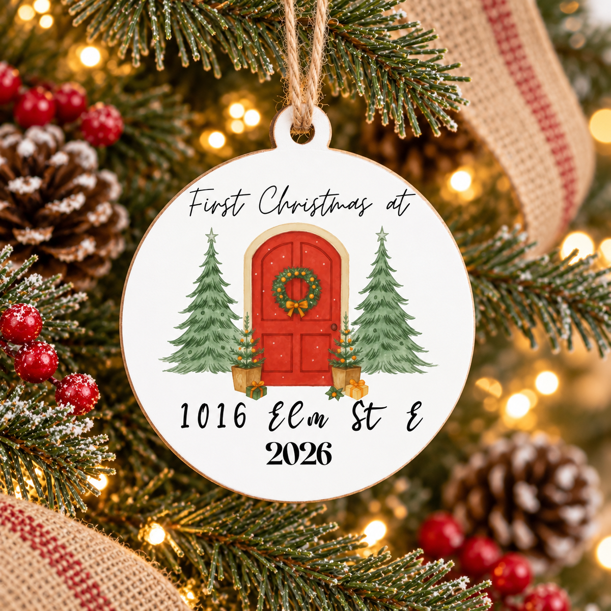 First Home Address Christmas Ornament – Personalized Wooden Keepsake