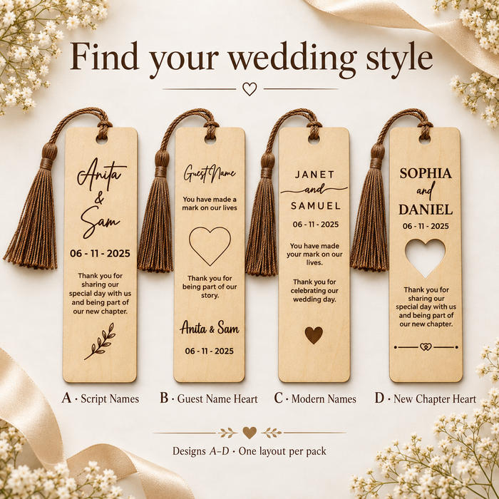 Personalized Engraved Maple Wood Wedding Bookmark Favours