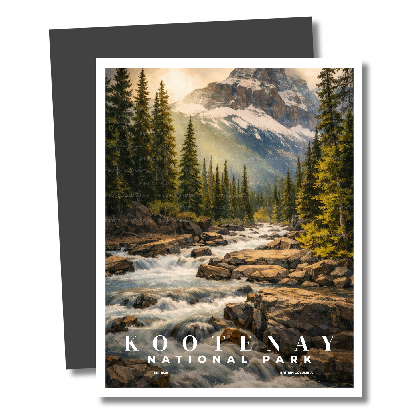 Magnet of Kootenay National Park with a mountain and river landscape.