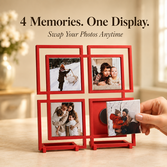 Personalized 4-Photo Magnet Display Frame – Freestanding 2x2 Photo Holder