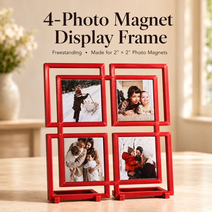 Personalized 4-Photo Magnet Display Frame – Freestanding 2x2 Photo Holder
