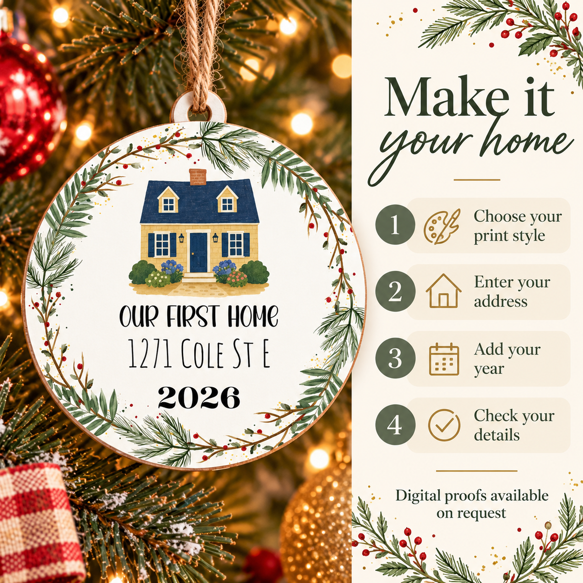 Our First Home Christmas Ornament – Personalized Address & Year