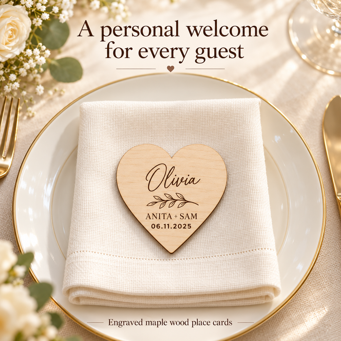 Personalized Wooden Heart Place Card Magnet Wedding Favors
