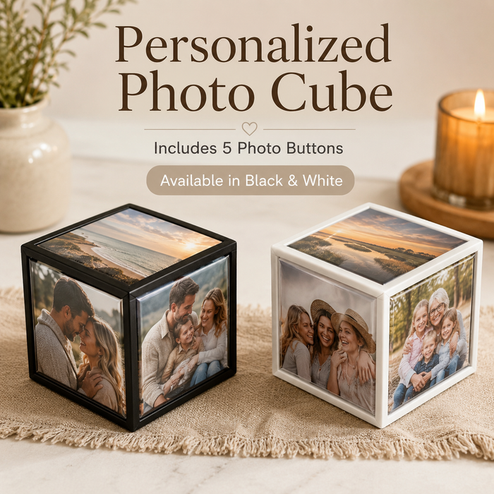 Personalized Photo Cube with Five 2-Inch Photo Buttons