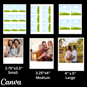Comparison of photo sizes with 'Canva' branding on a black background