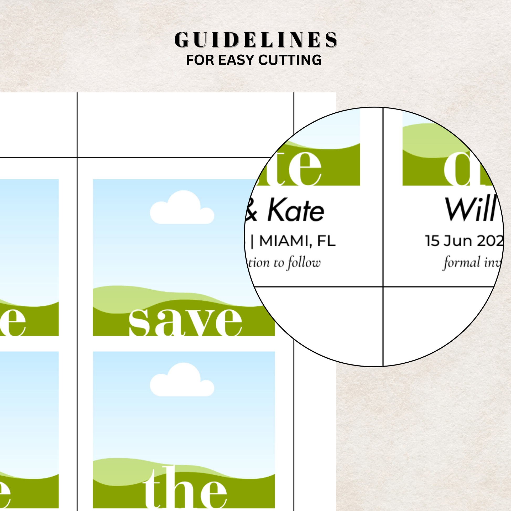 Canva digital design template for 'Save the Date' photo magnet on a beige background