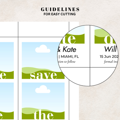 Canva digital design template for 'Save the Date' photo magnet on a beige background