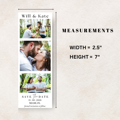 Canva design template with couple pictures for photo magnet Save the date 