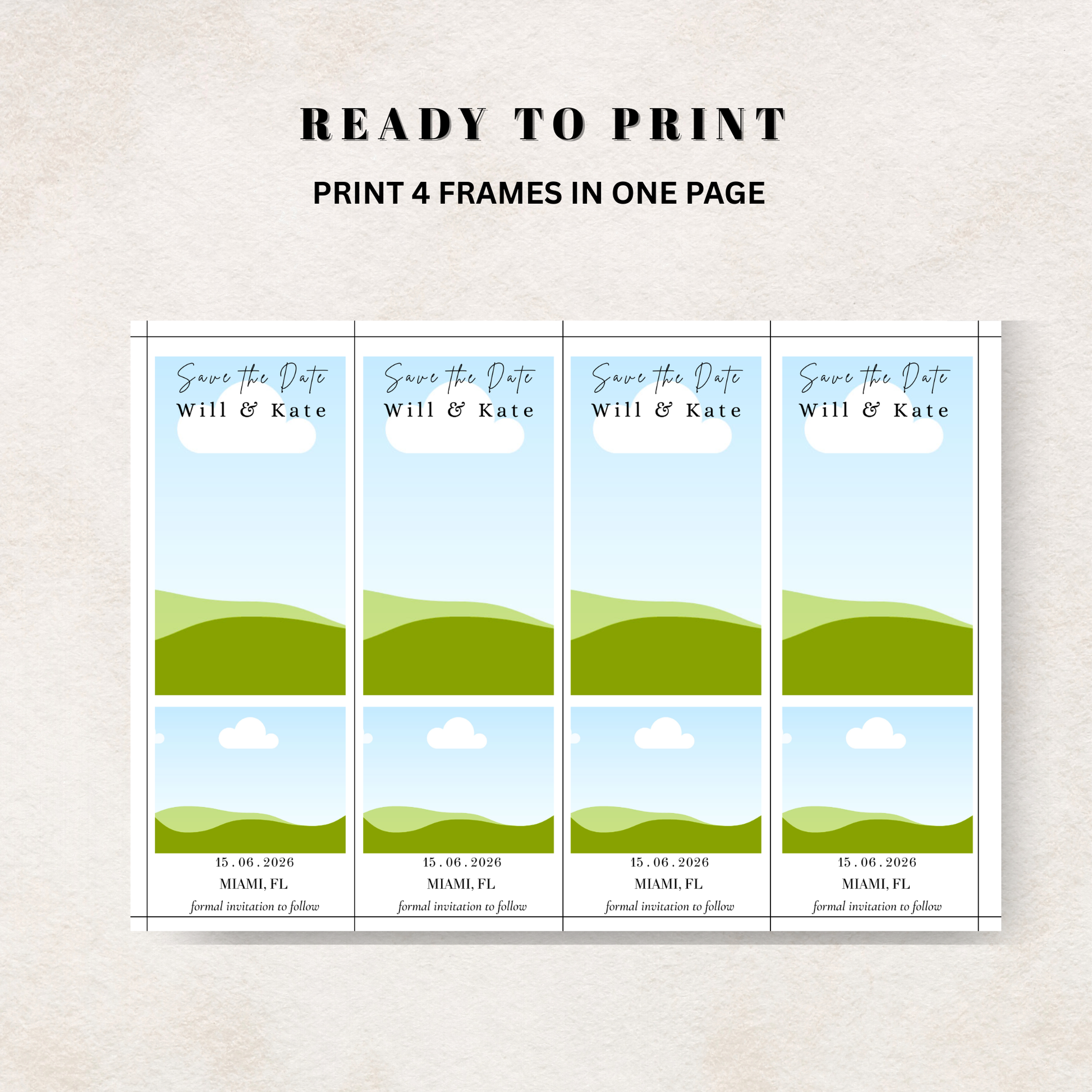 Set of four 'Save the Date' canva template for photo magnets