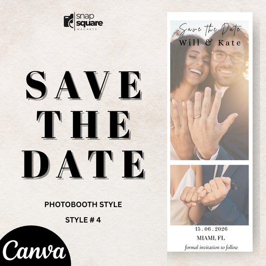Save the date Canva template with a couple holding hands and the text 'Will & Kate' on a light background.