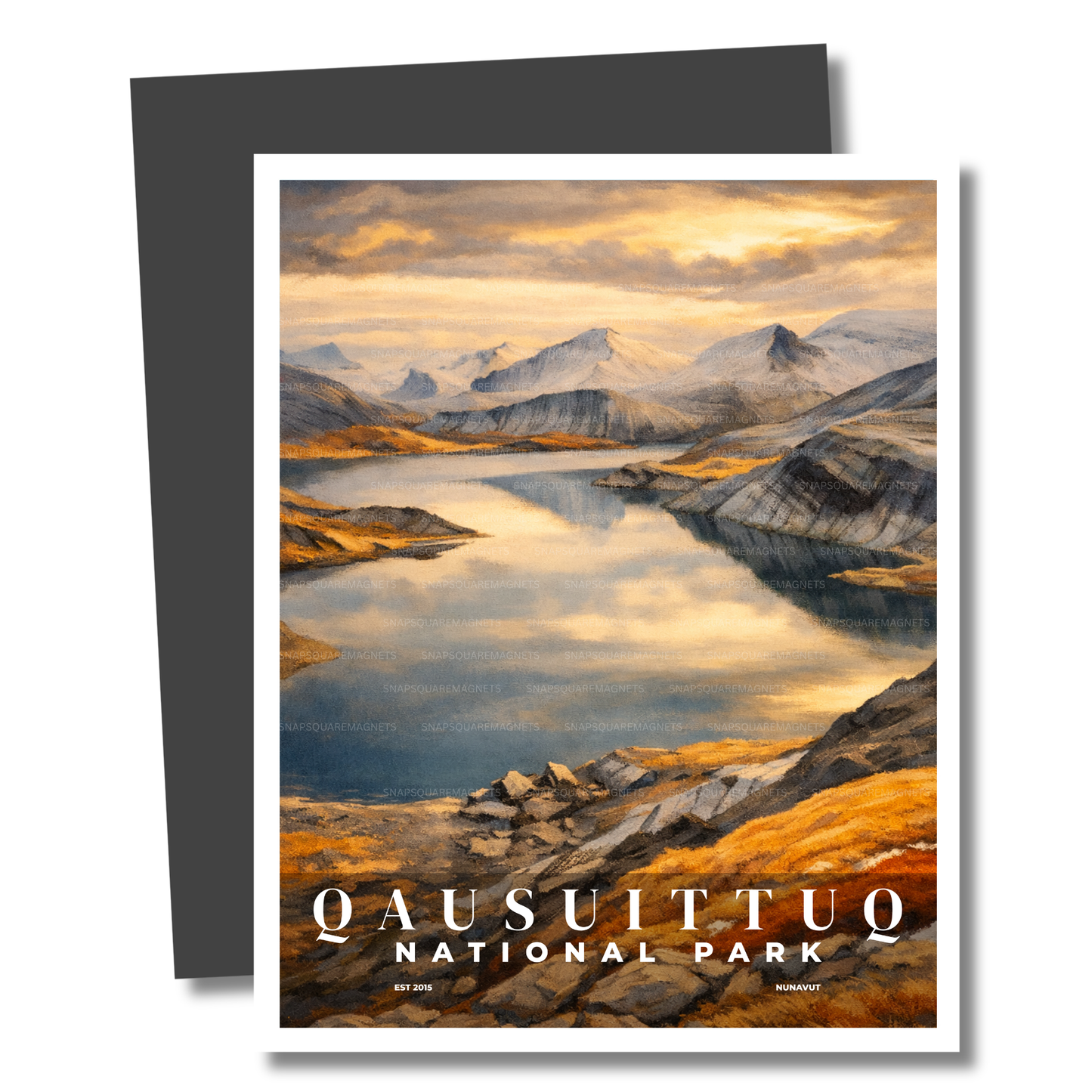 Magnet of Qausuituq National Park with a mountain landscape and lake.