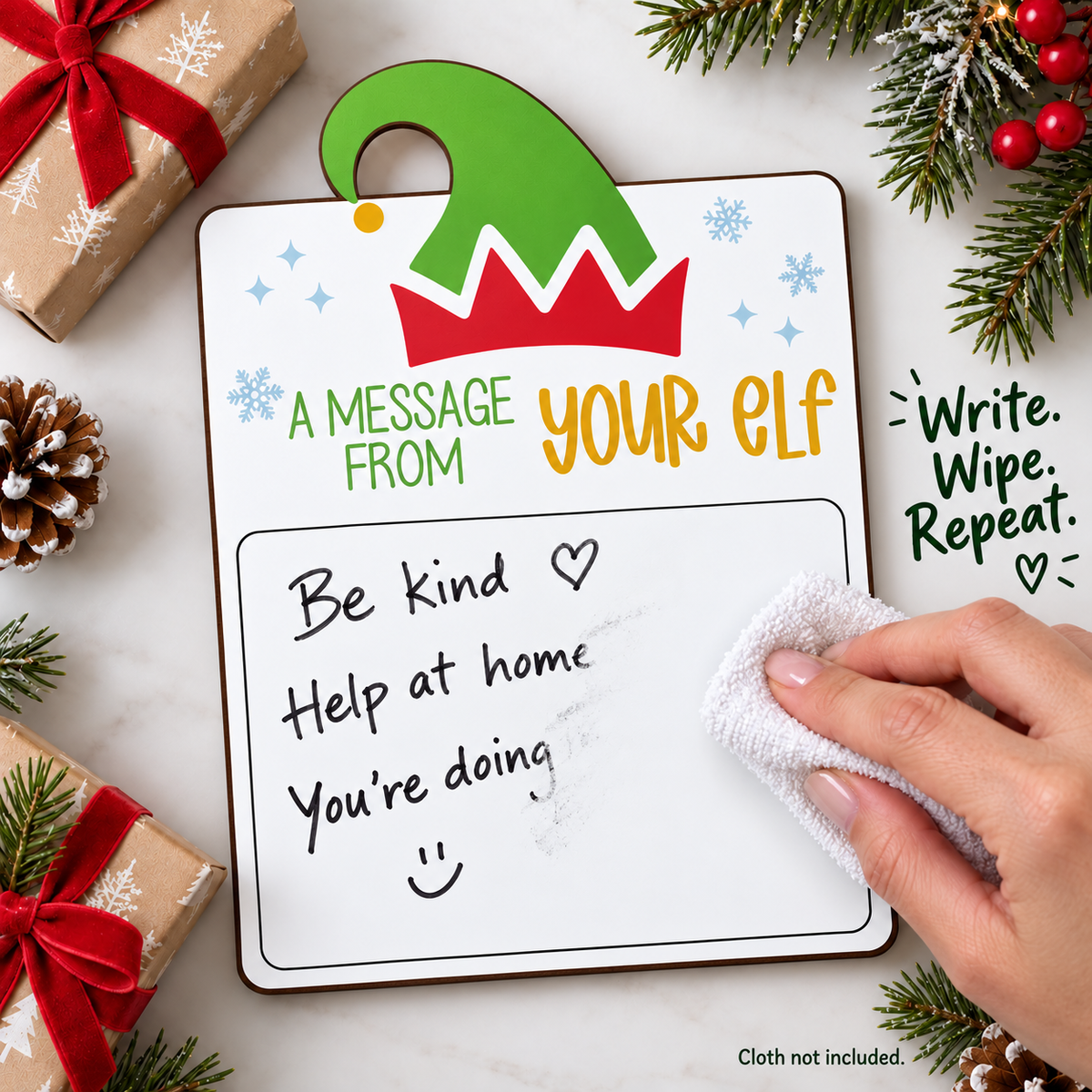 Christmas Elf Dry Erase Message Board – Reusable Wooden Elf Sign