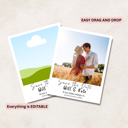 Two 'Save the Date' magnets on Canva templates