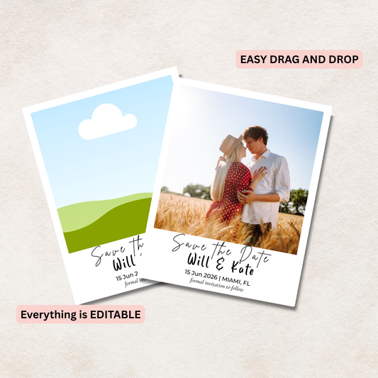 Two 'Save the Date' magnets on Canva templates