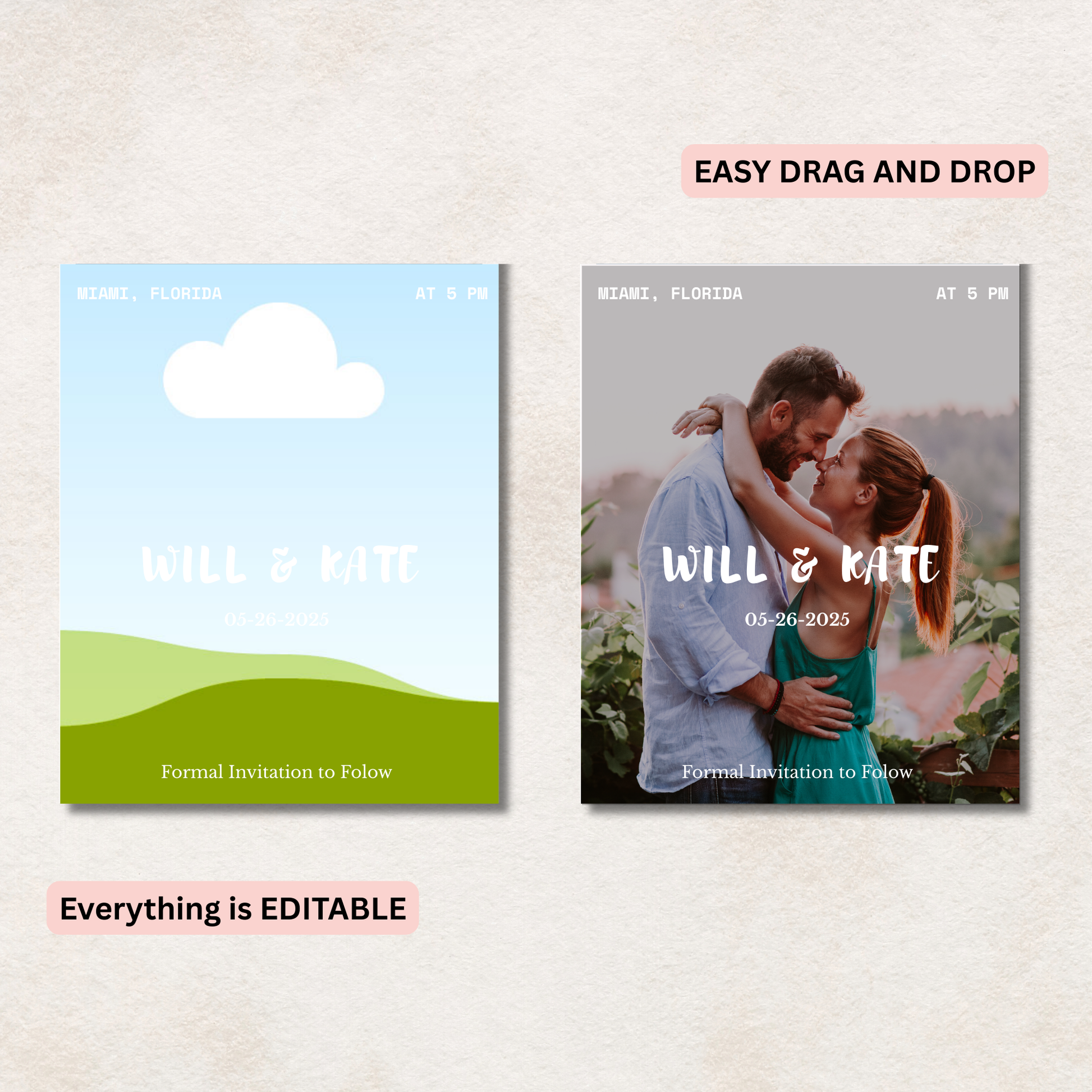 Save the date Canva template with and without a picture