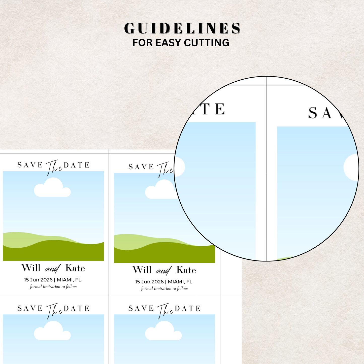 Save the date Canva template with guidelines