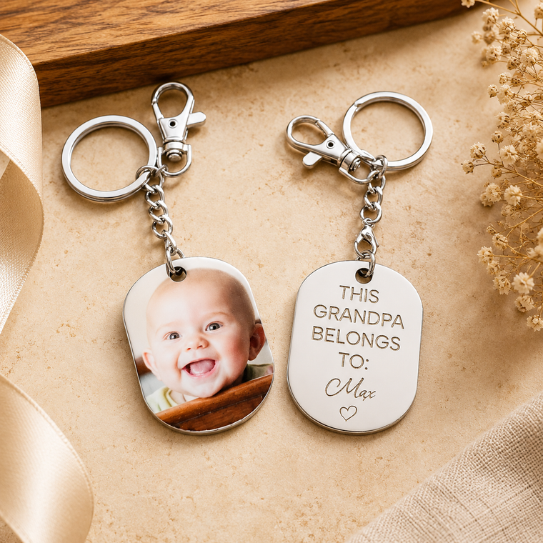 This Grandpa/Grandma Belongs To Photo Keychain
